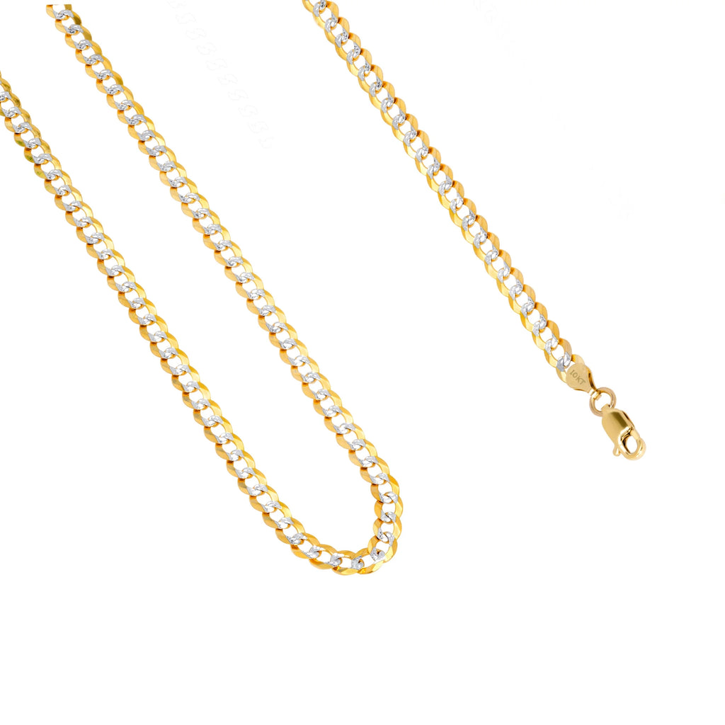 10k Yellow Gold Solid 5mm Cuban Chain Diamond Cut Pave Two Tone Bracelet N159721