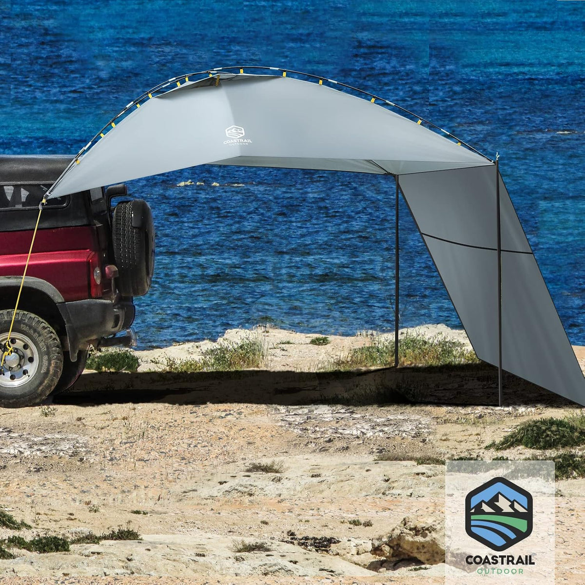 Grey Extra Large Car Canopy Sun Shelter with Side-Wall E796458