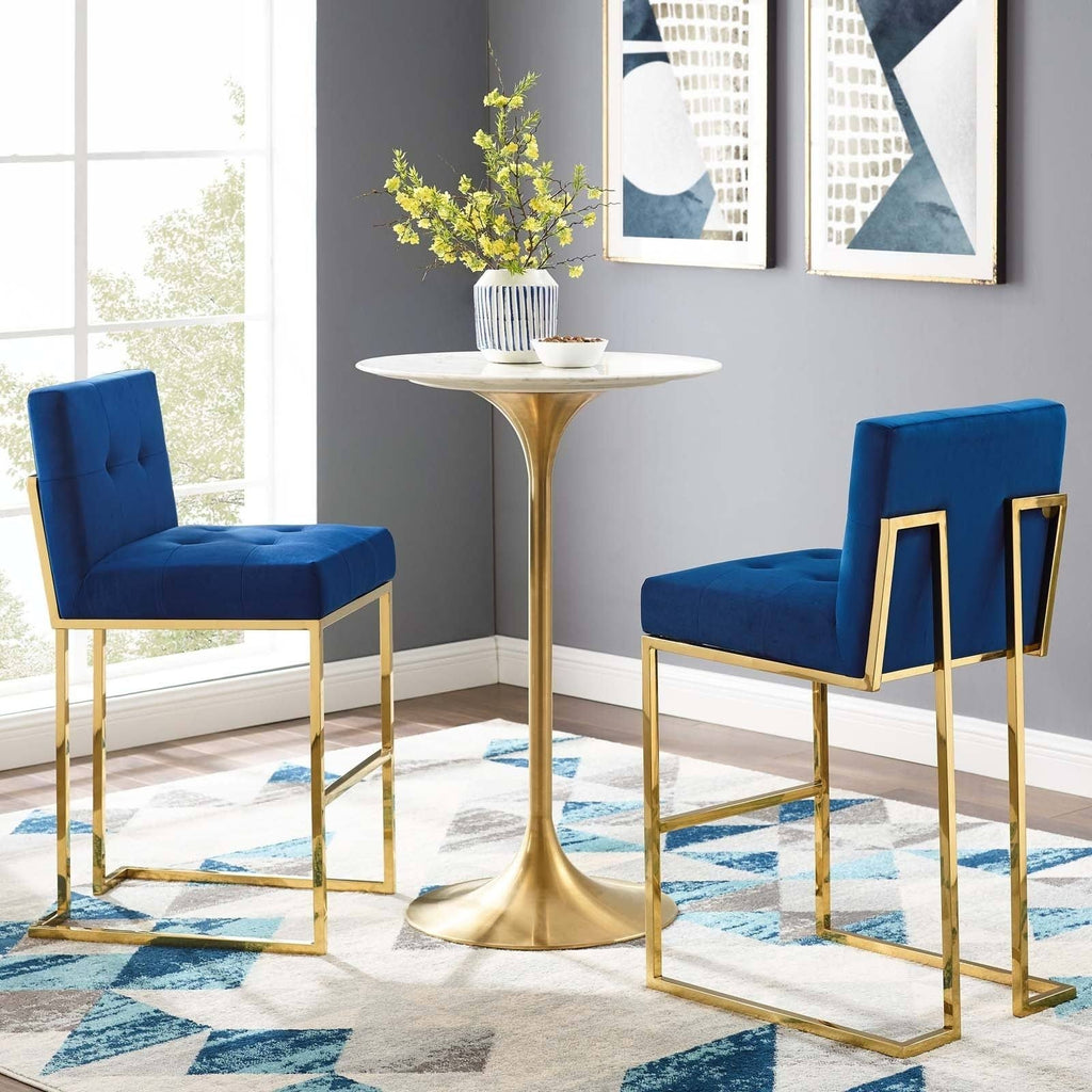 Gold Stainless Steel Performance Velvet Bar Stool Set of 2 Q9683