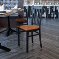 Black Vertical Back Metal Restaurant Chair with Cherry Wood Seat D288730