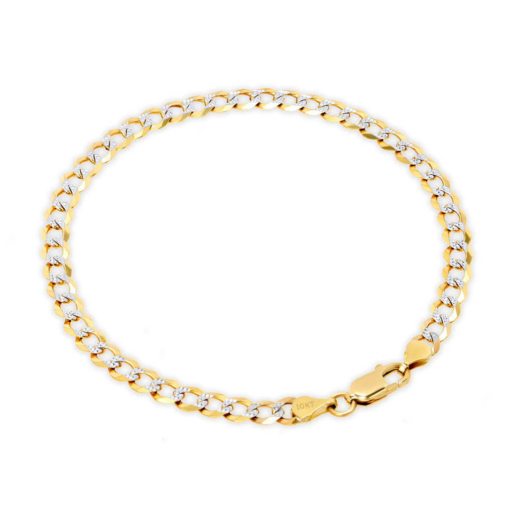 10k Yellow Gold Solid 5mm Cuban Chain Diamond Cut Pave Two Tone Bracelet N159721