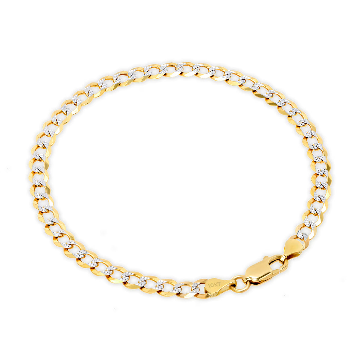 10k Yellow Gold Solid 5mm Cuban Chain Diamond Cut Pave Two Tone Bracelet N159721