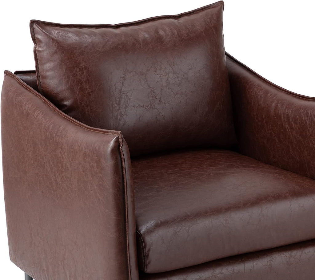Brown Faux Leather Armchair with Moveable Cushion Y761370