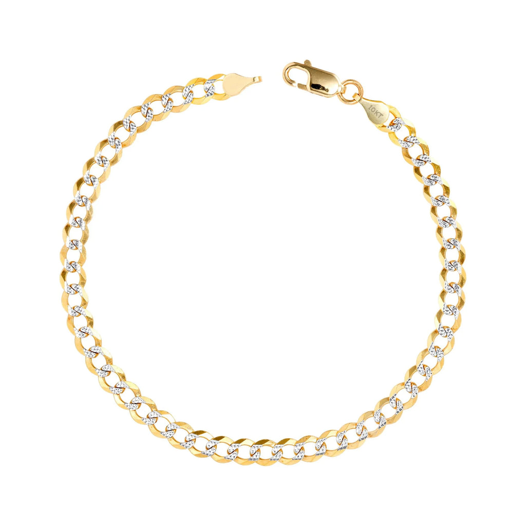10k Yellow Gold Solid 5mm Cuban Chain Diamond Cut Pave Two Tone Bracelet N159721