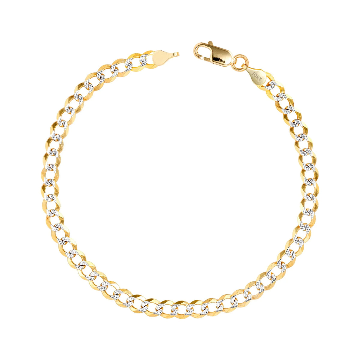 10k Yellow Gold Solid 5mm Cuban Chain Diamond Cut Pave Two Tone Bracelet N159721