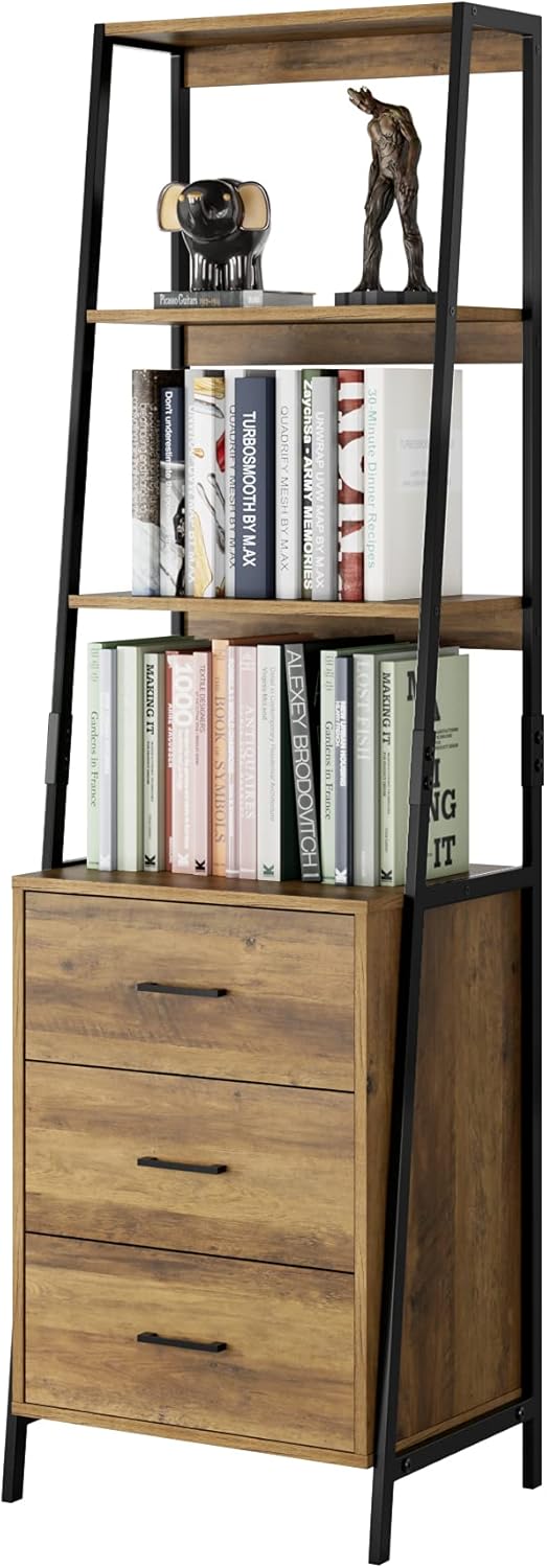 Dark Brown 3 Tier Ladder Shelves with Fabric Drawers H923751