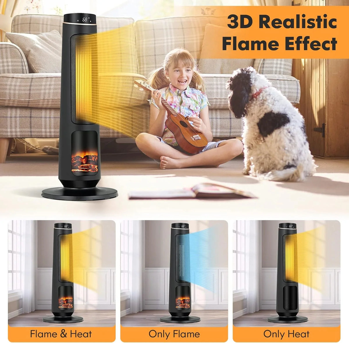 1500W Black Ceramic Tower Heater with Remote Control L39366