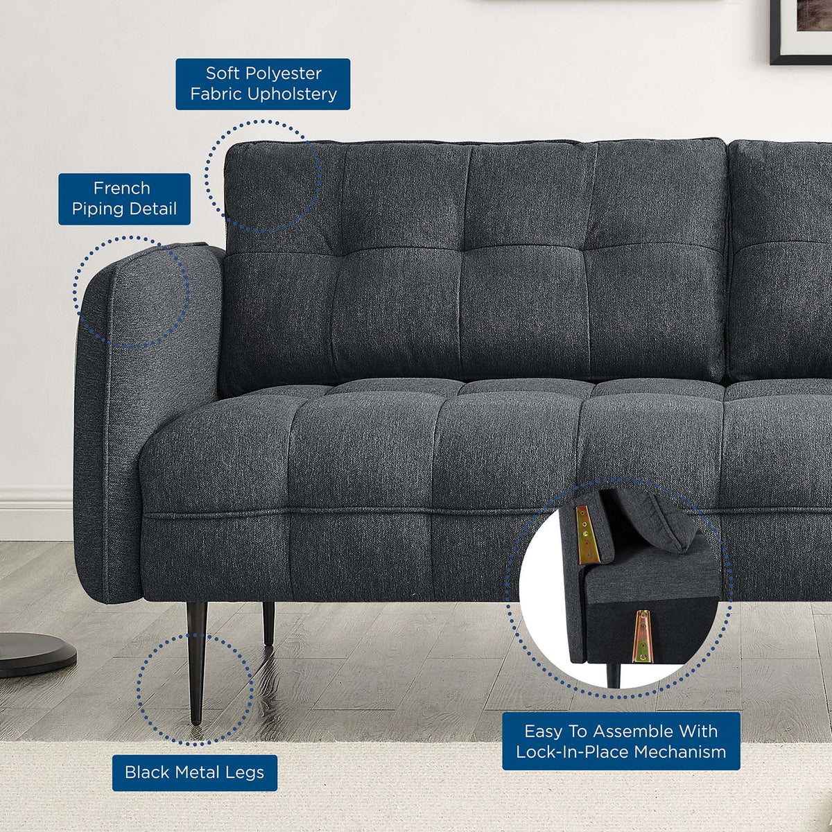 Tufted Fabric Dark Grey Sofa D602197