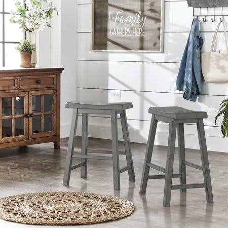 Antique Grey Wood Counter Stools, Set of 2 S4097
