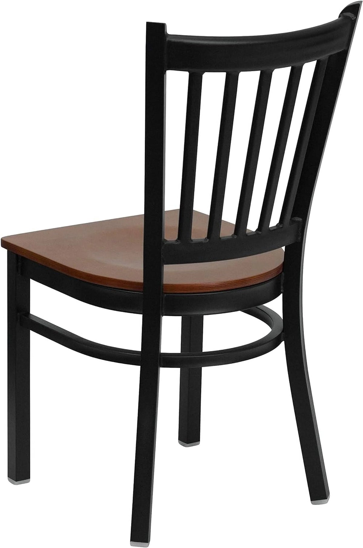 Black Vertical Back Metal Restaurant Chair with Cherry Wood Seat D288730
