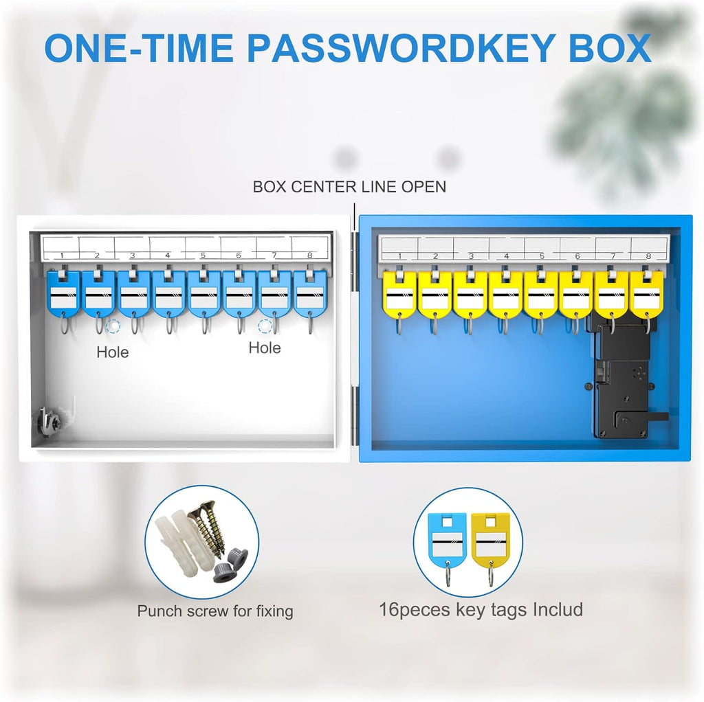 Key Lock Box with 16 Keys, Metal Key Cabinet Wall Mount, Digital Combination Code Lock Box U802