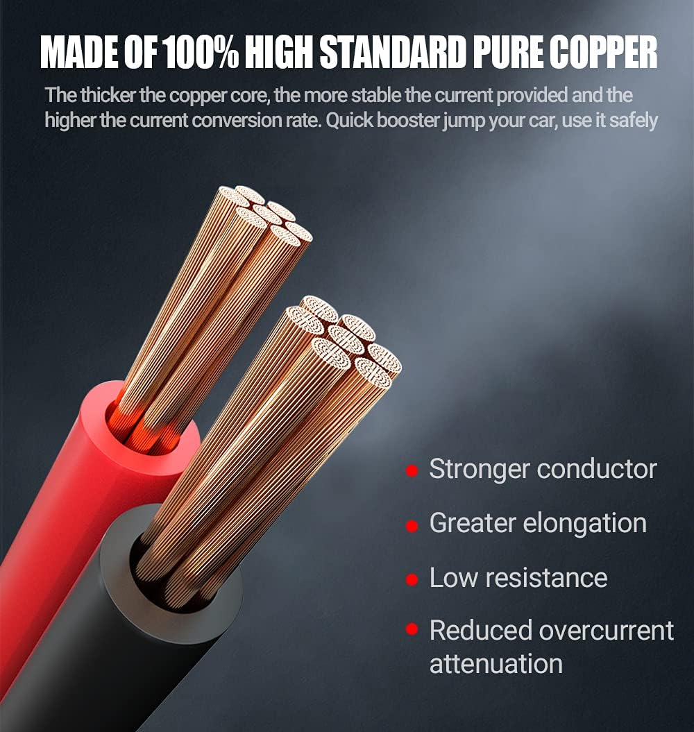 Heavy Duty Jumper Cables 1 Gauge x 30Ft 900AMP with Reverse Polarity Protection V403