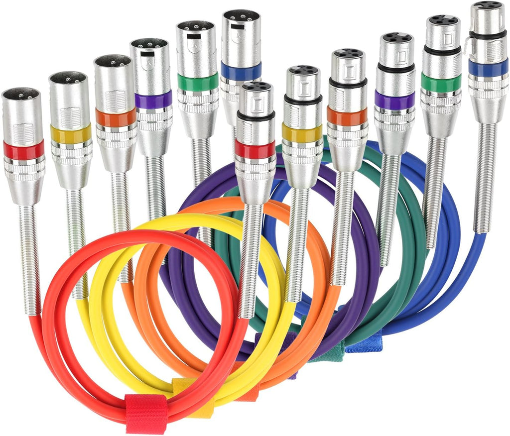 6 Pack Multi-Color 3.3 feet XLR Male to Female Microphone Cable H53884