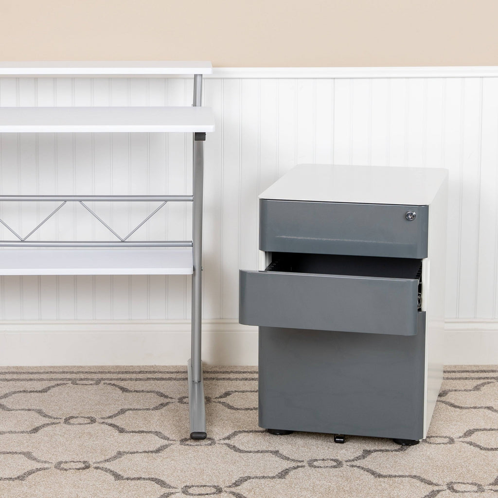 White 3-Drawer Mobile Locking Filing Cabinet M12067