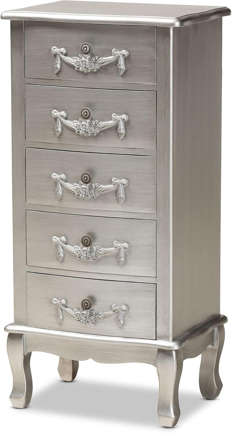 Brushed Silver Finished Wood 5-Drawer Chest L2863