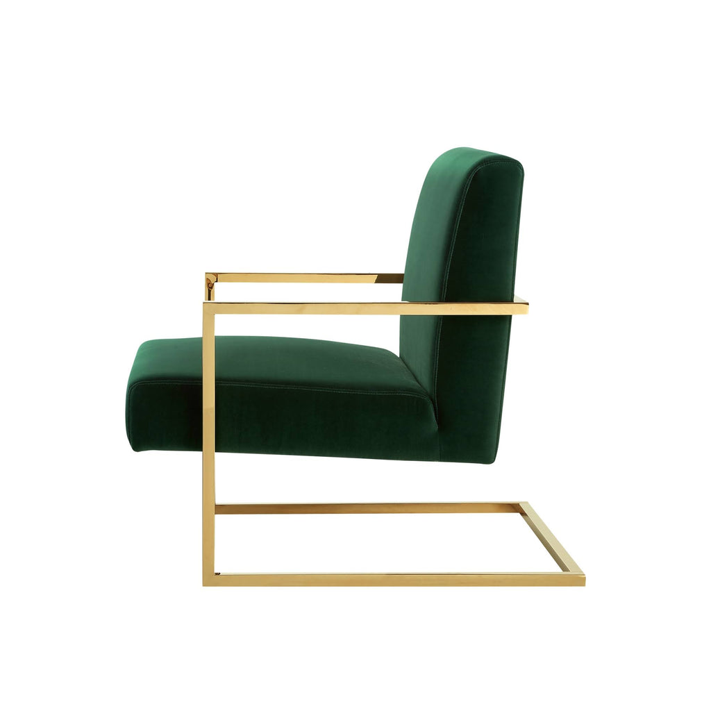 Velvet Accent Chair Square Arm Green/Gold I678706