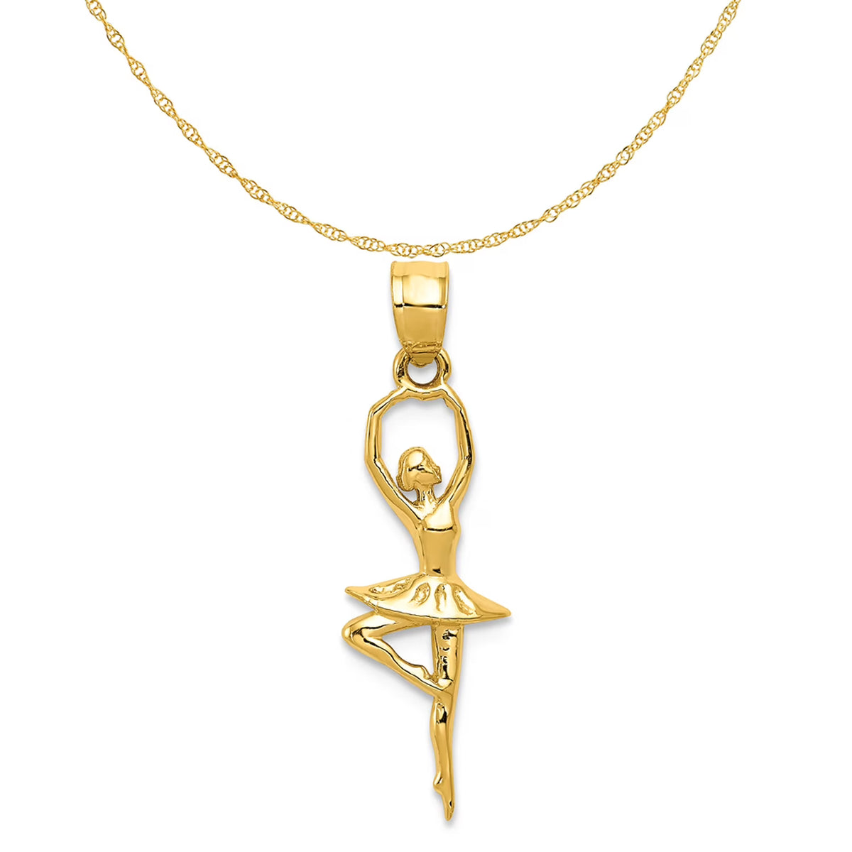 14K Yellow Gold Polished Small Ballerina Pendant Charm With 14K Yellow Gold Lightweight Rope Chain Necklace 16'' C620560