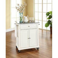 White Kitchen Island Cart with Solid Grey Granite Top X4041