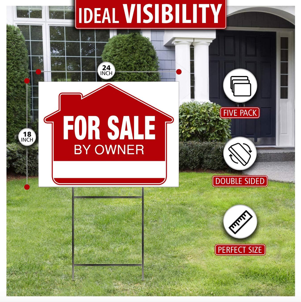 For Sale Signs (5 Pack) Double-Sided Yard Sign Stakes with Directional Arrows C9796