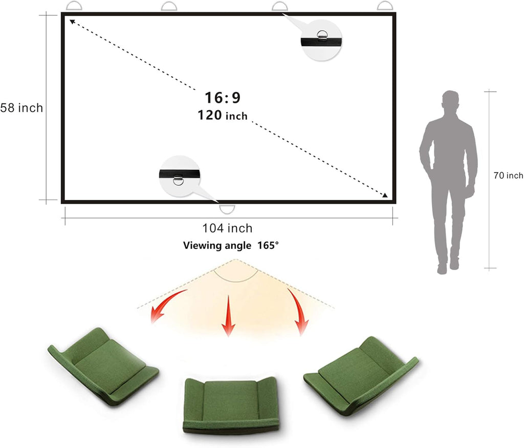 Foldable Projector Screen 120 inch 16:9 HD 4K Anti-Crease Black Backing Portable Projection Screen Pack of 2 Z841171