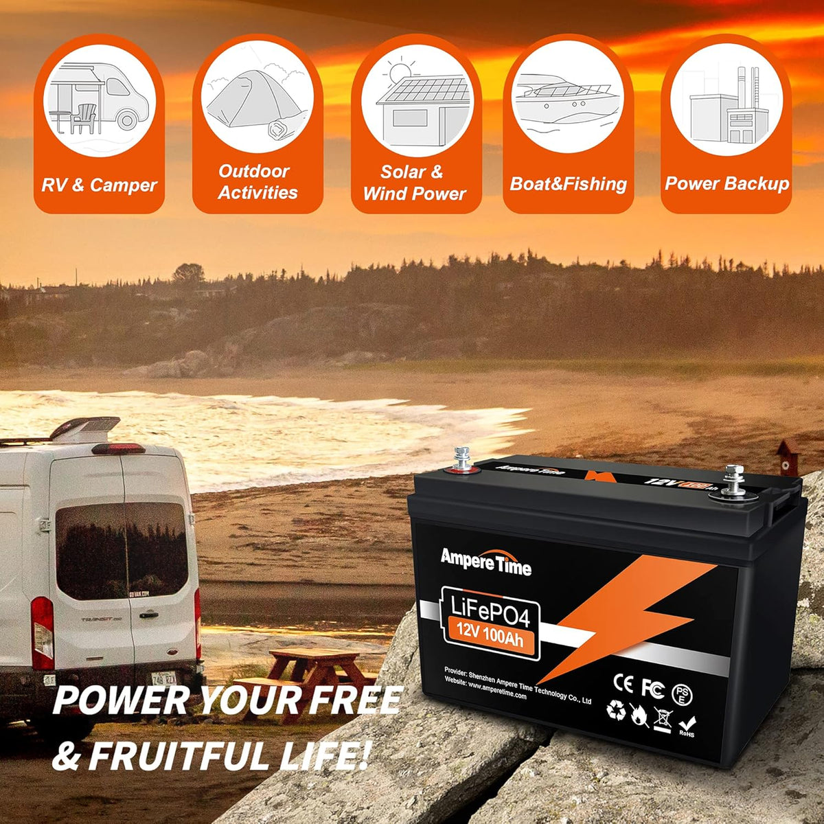 LiFePO4 Deep Cycle Battery 12V 100Ah with Built-in BMS S467713
