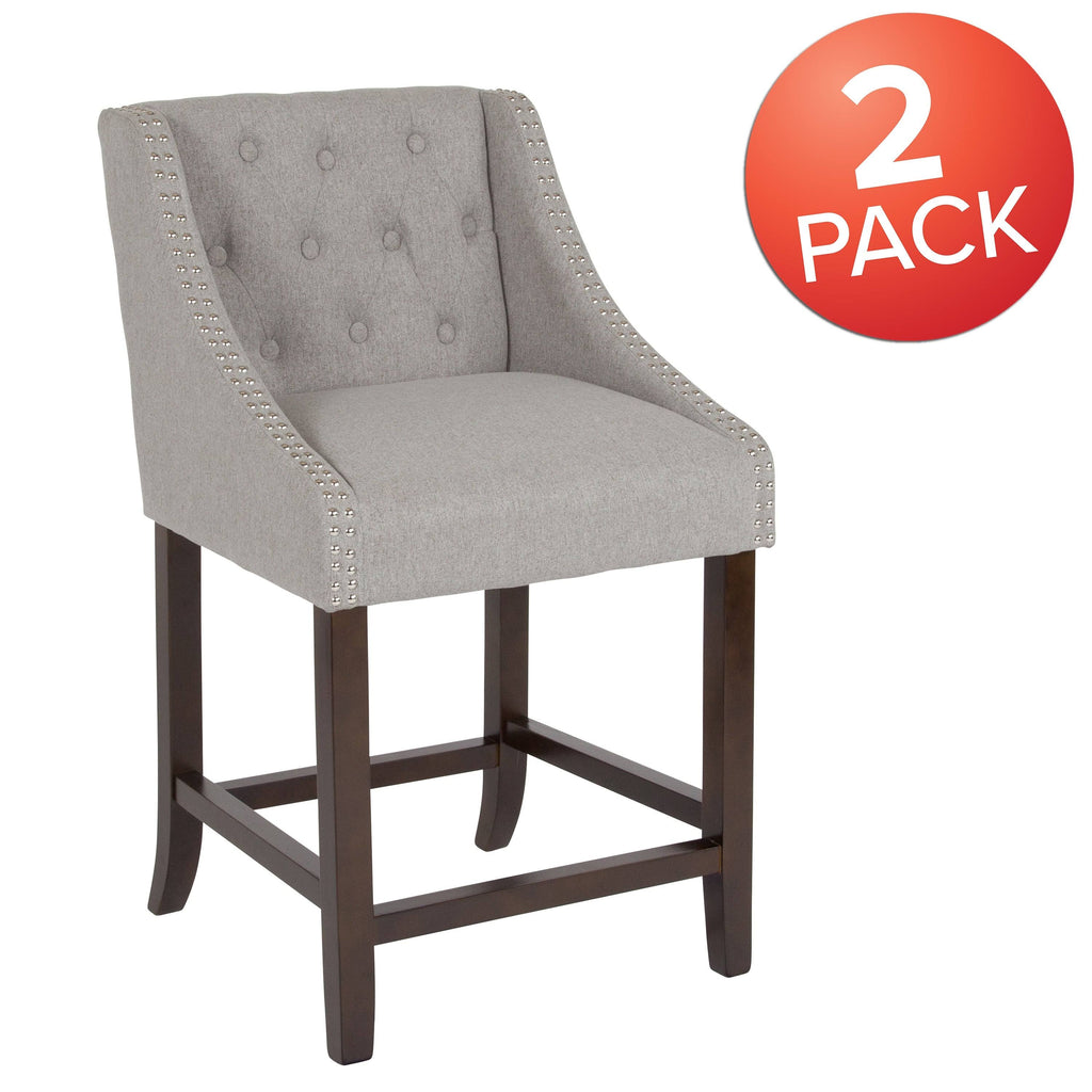 Set of 2 Black Leather Fabric Wood Stools H2340