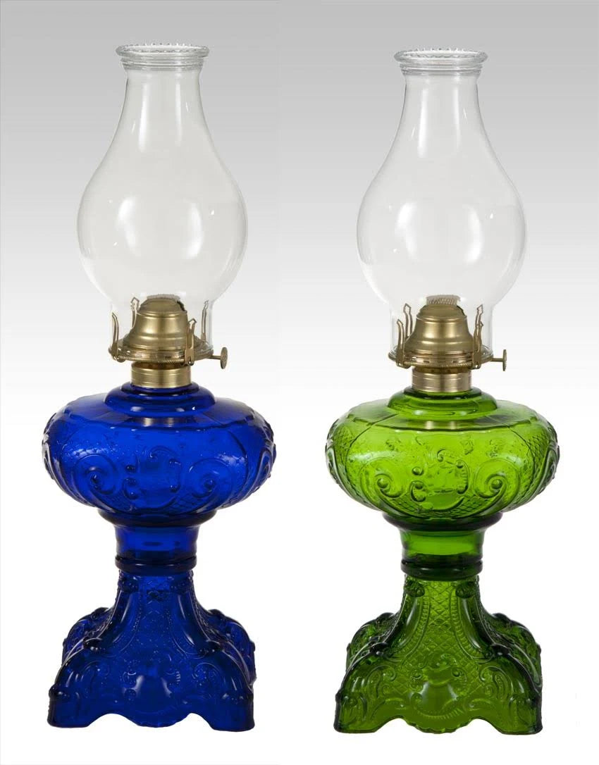 Cobalt Blue Glass Princess Feather Oil Lamp with Burner and Chimney U886