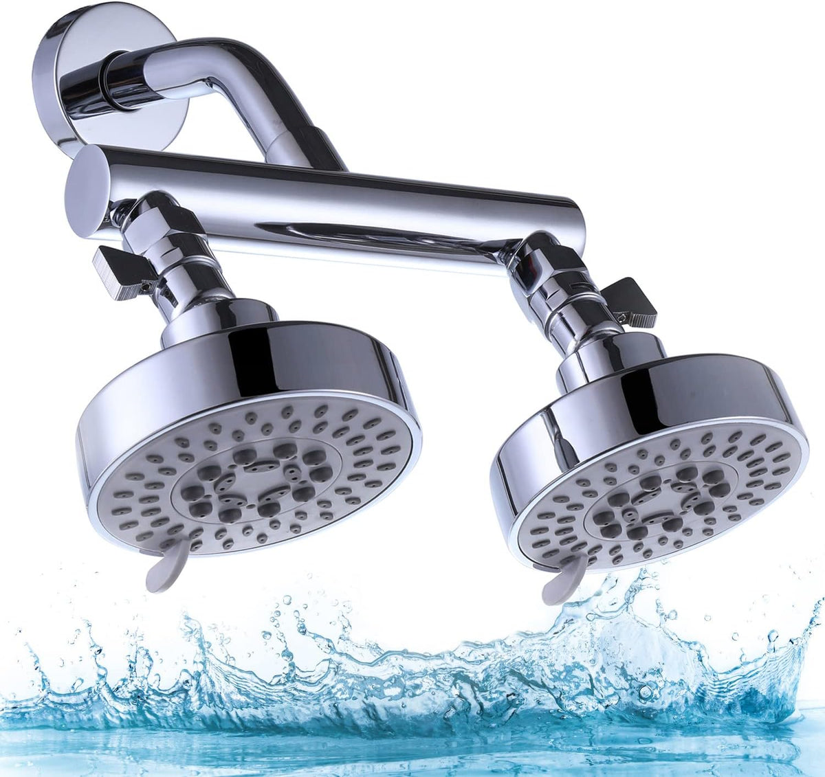 Brushed Nickel Solid Brass Dual Shower Head Set with Shut-Off Valve and Shower Arm, 2 Fixed Shower Heads, 5 Function, Pack of 2 S922369