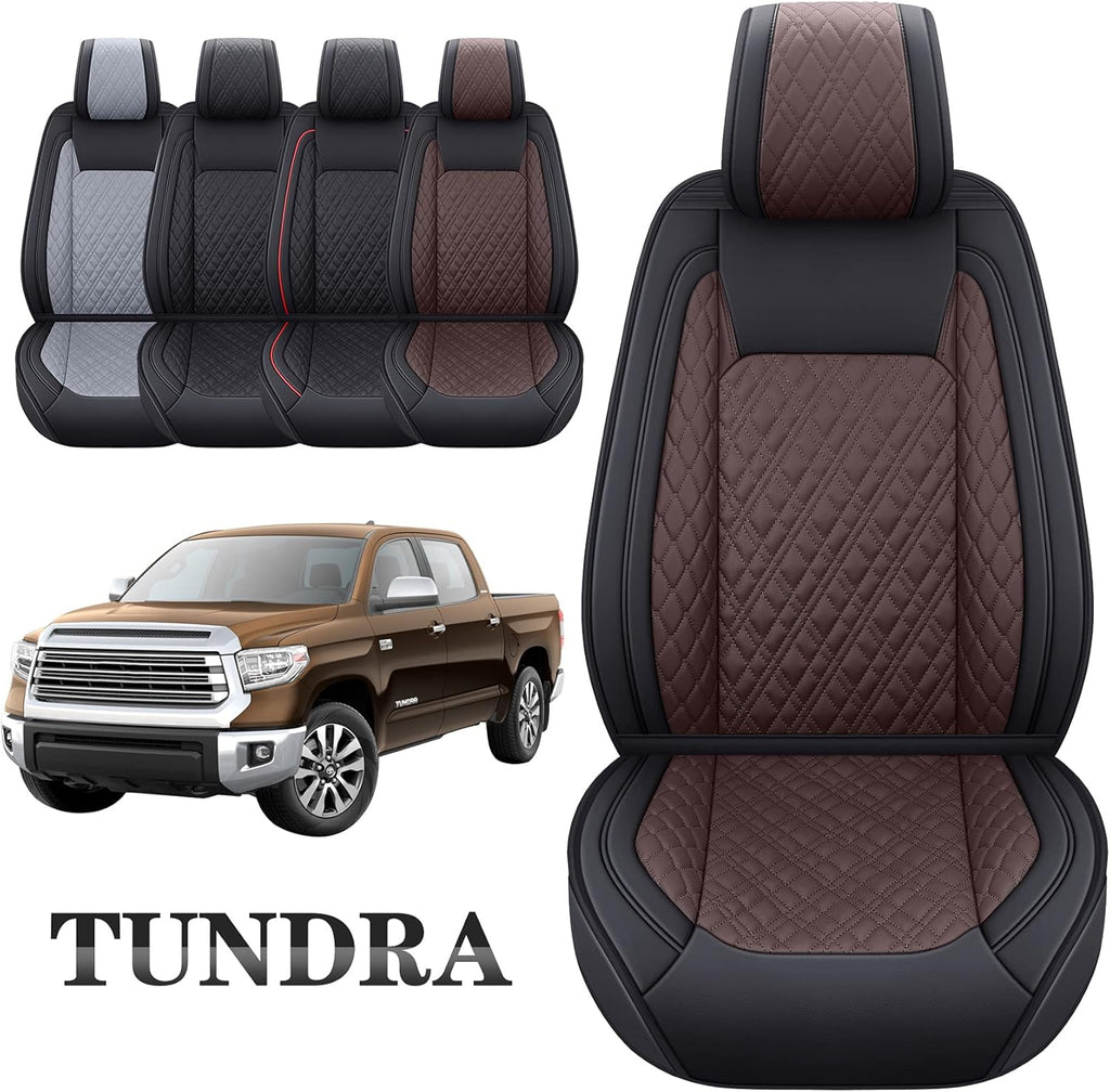 Black-Brown Waterproof Leather Seat Covers Full Set for Pickup Truck L33592