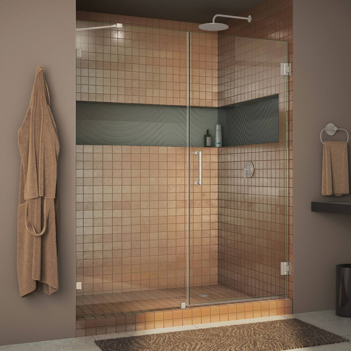 Frameless Hinged Brushed Nickel Shower Door J2004
