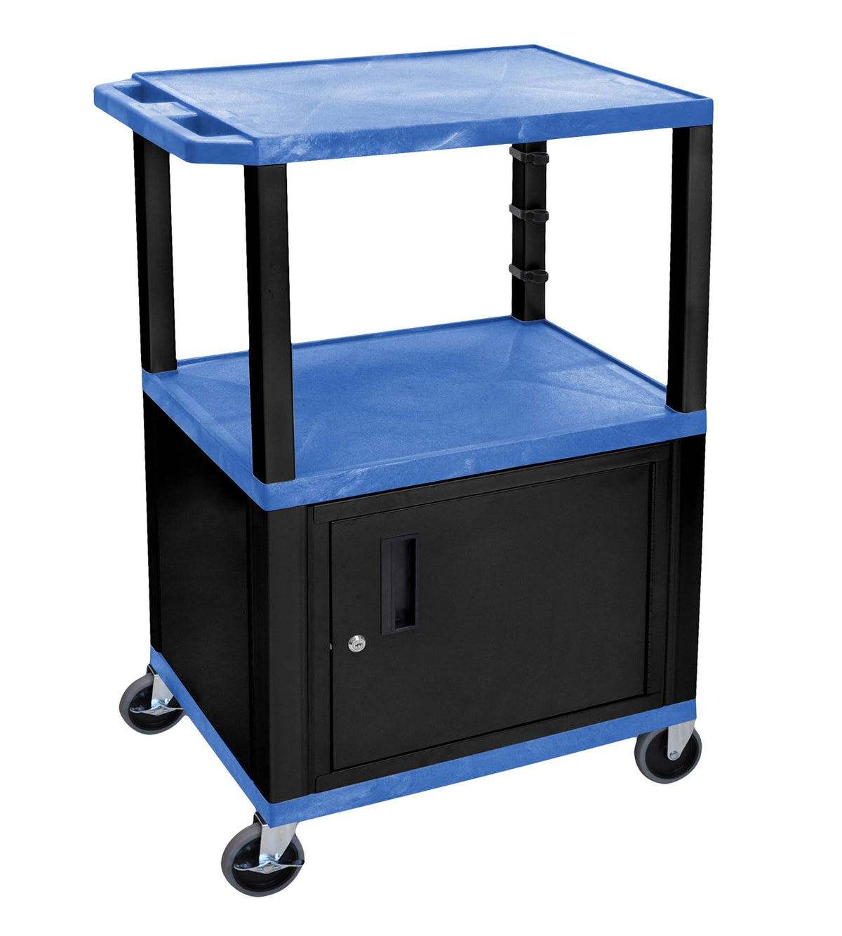 42x22 A/V Cart with 3 Shelves and Cabinet, Black Legs J742
