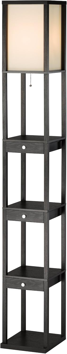Three Drawer Shelf Lamp, 72 in, 150W Incandescent/ 150W CFL, Black PVC Veneer on MDF, 1 Floor Lamp T4115