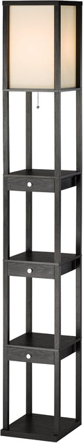 Three Drawer Shelf Lamp, 72 in, 150W Incandescent/ 150W CFL, Black PVC Veneer on MDF, 1 Floor Lamp T4115