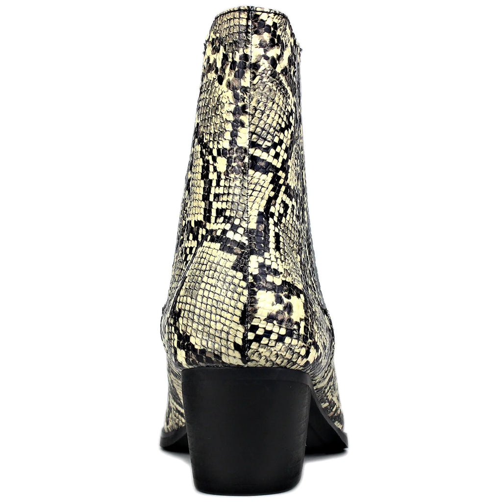 Beige Chelsea Snake Prints Leather Slip-On Dress Boots X262