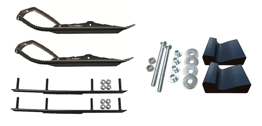 Black Snowmobile Skis with 6" Round Bars Complete Kit L3340