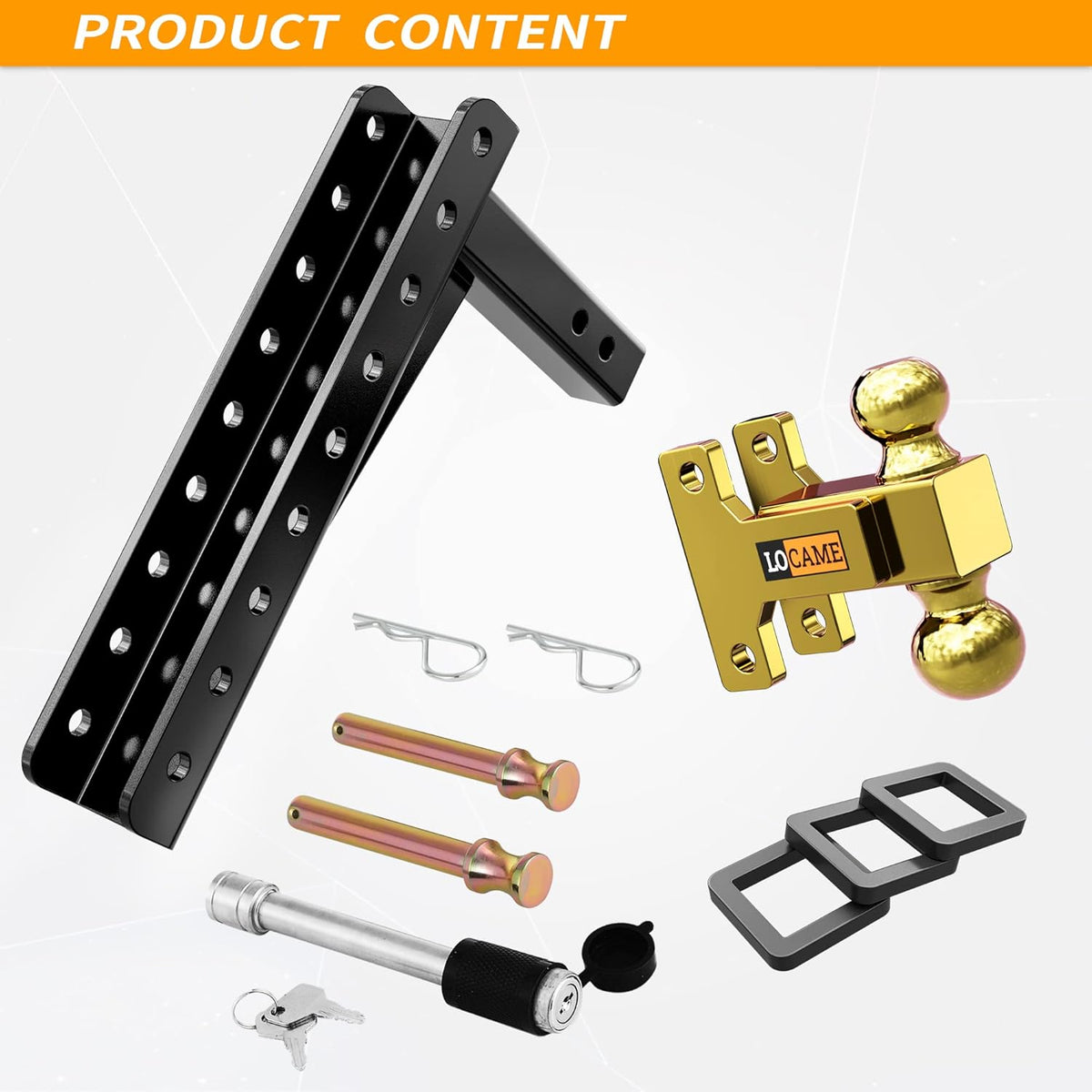 Adjustable Trailer Hitch, 2-Inch Receiver, 13-Inch Drop/Rise, 21000 LBS GTW, Double Pins, Solid Ball Mount V6195