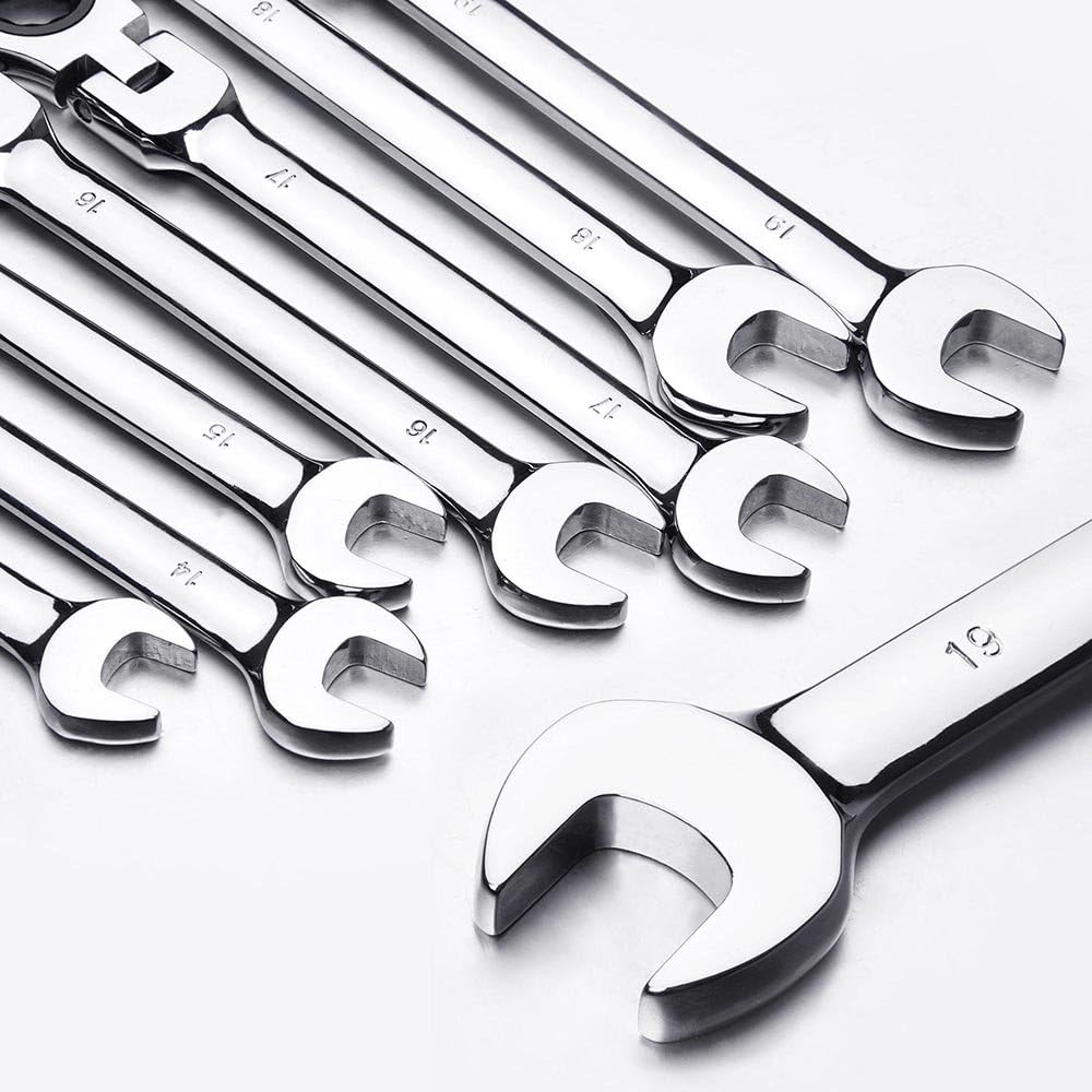 12pc Ratchet Spanner 8-19mm Metric Wrench Flexible Head Combination Tool Set F210