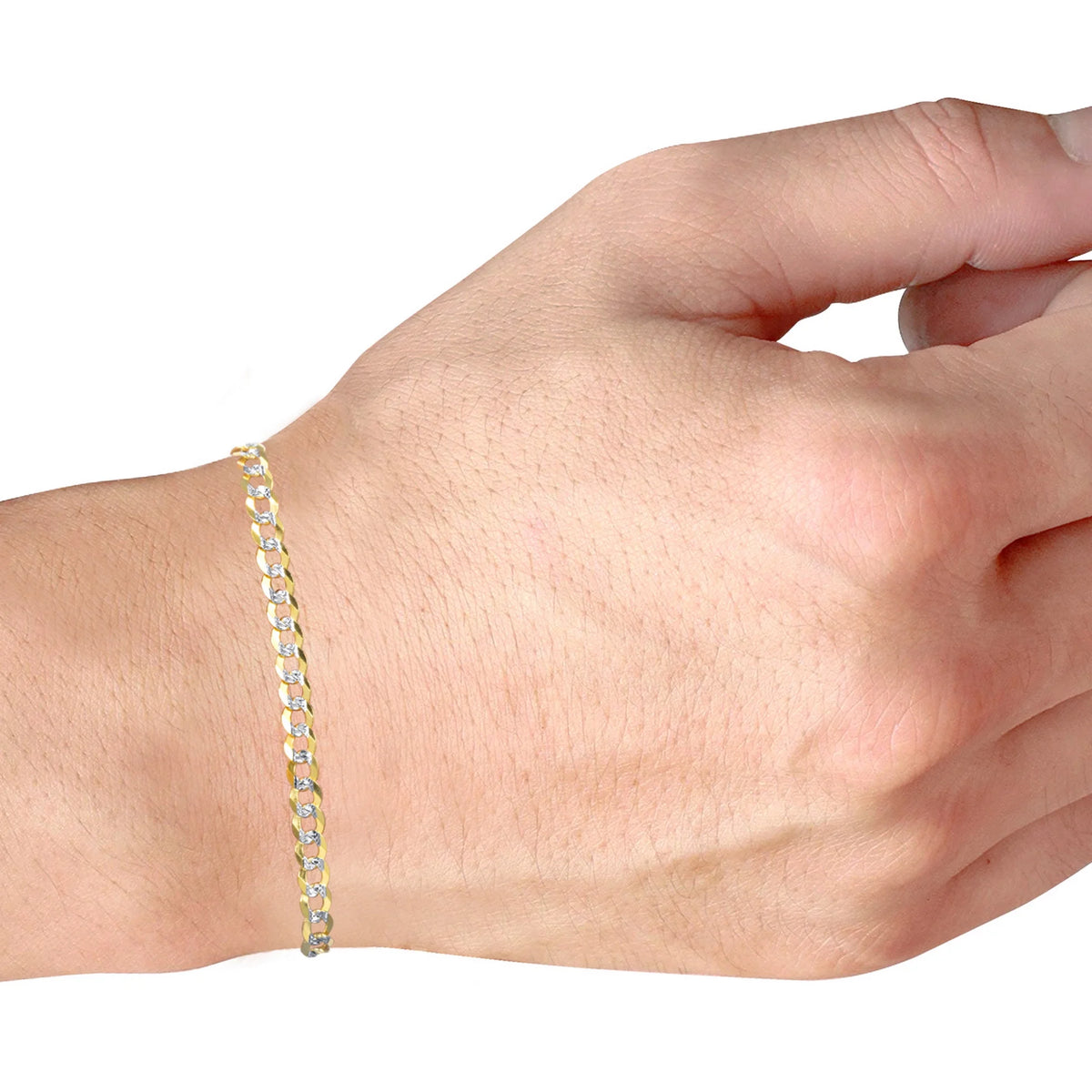 10k Yellow Gold Solid 5mm Cuban Chain Diamond Cut Pave Two Tone Bracelet N159721