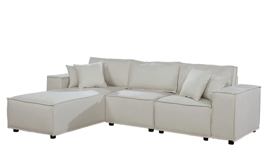 Beige Linen Sofa with Reversible Chaise P879
