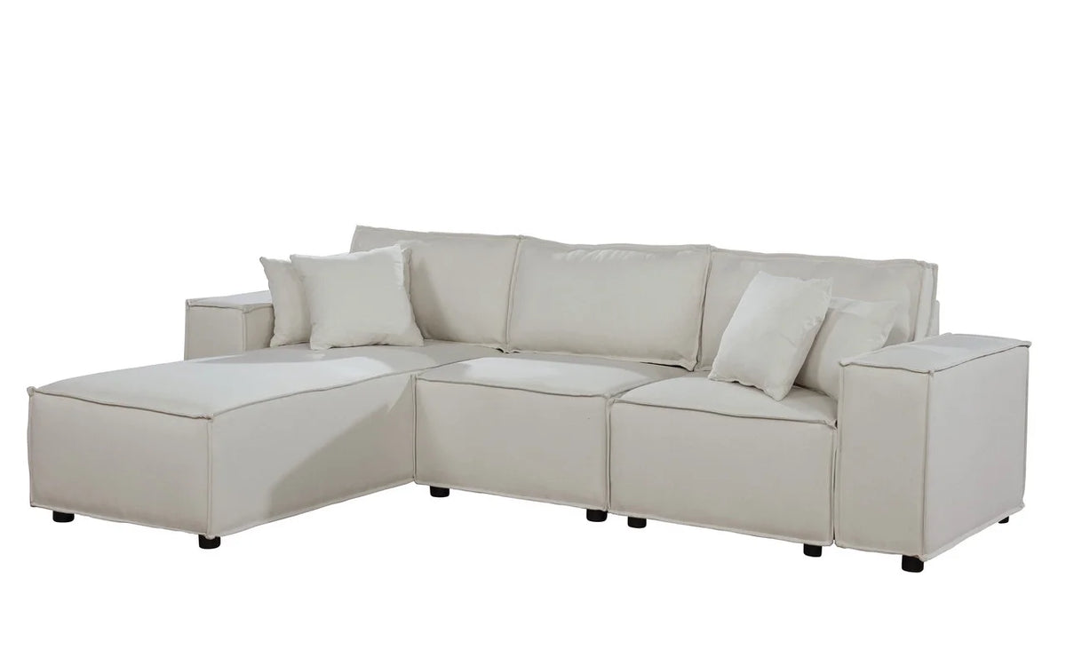 Beige Linen Sofa with Reversible Chaise P879