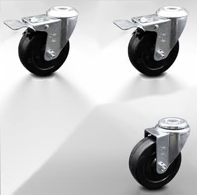 4 inch Soft Rubber Swivel Bolt Hole Caster Set with 2 Total Lock Brake A952345