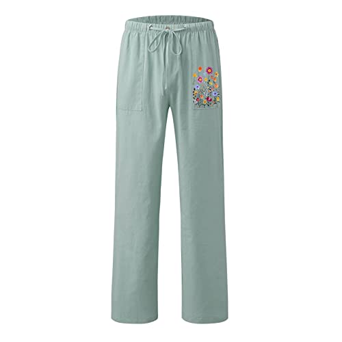 Linen Pants with Pockets Elastic High Waist L110