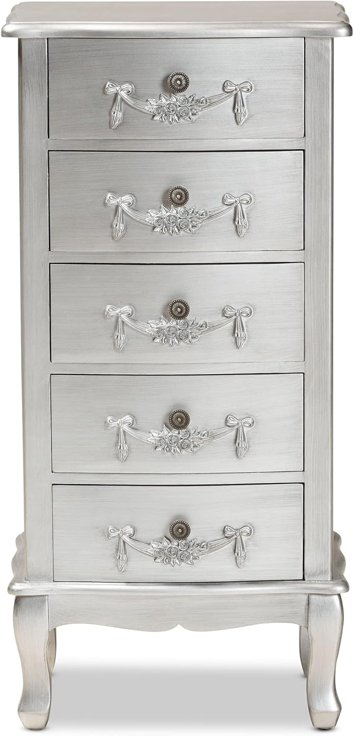 Brushed Silver Finished Wood 5-Drawer Chest L2863