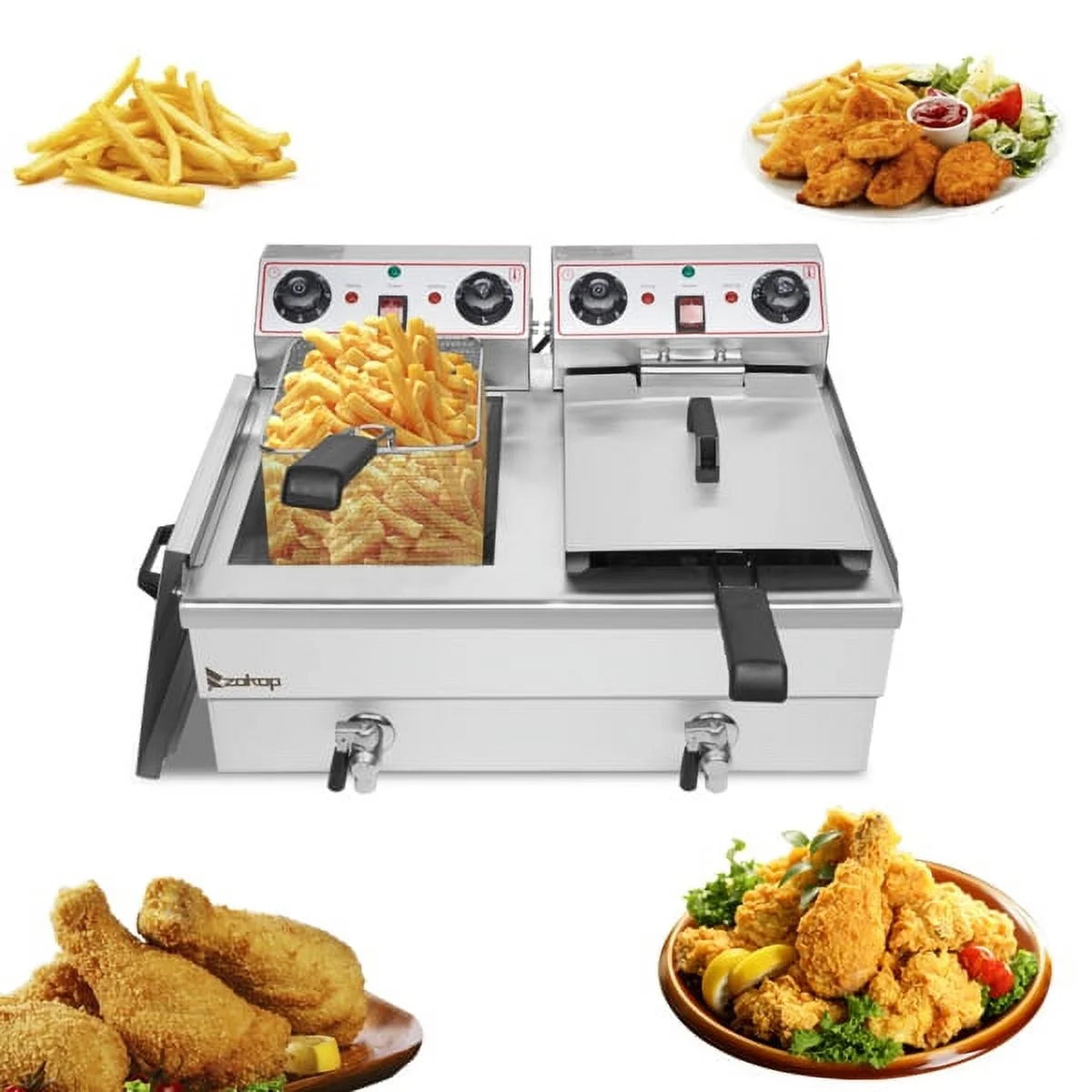 16.9QT / 16L Total Capacity Stainless Steel Faucet Double Tank Deep Fryer Y192527