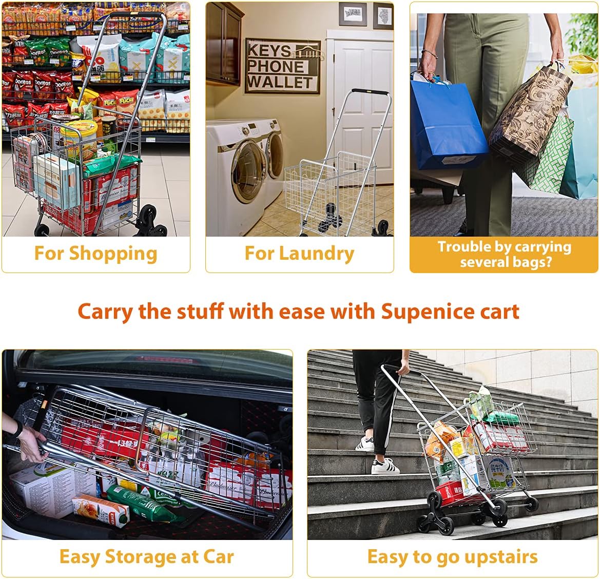 Collapsible Utility Cart with Wheels, 66 LBS Capacity T628839