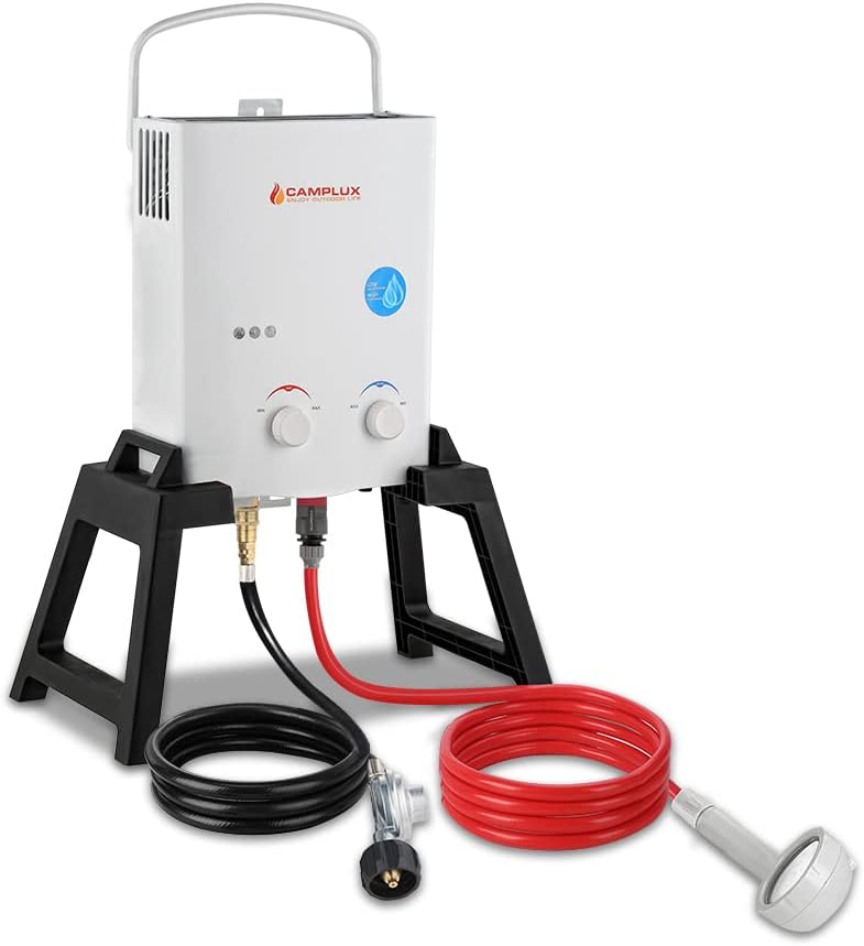 Gray Portable Tankless Propane Water Heater with Carry Bag F503