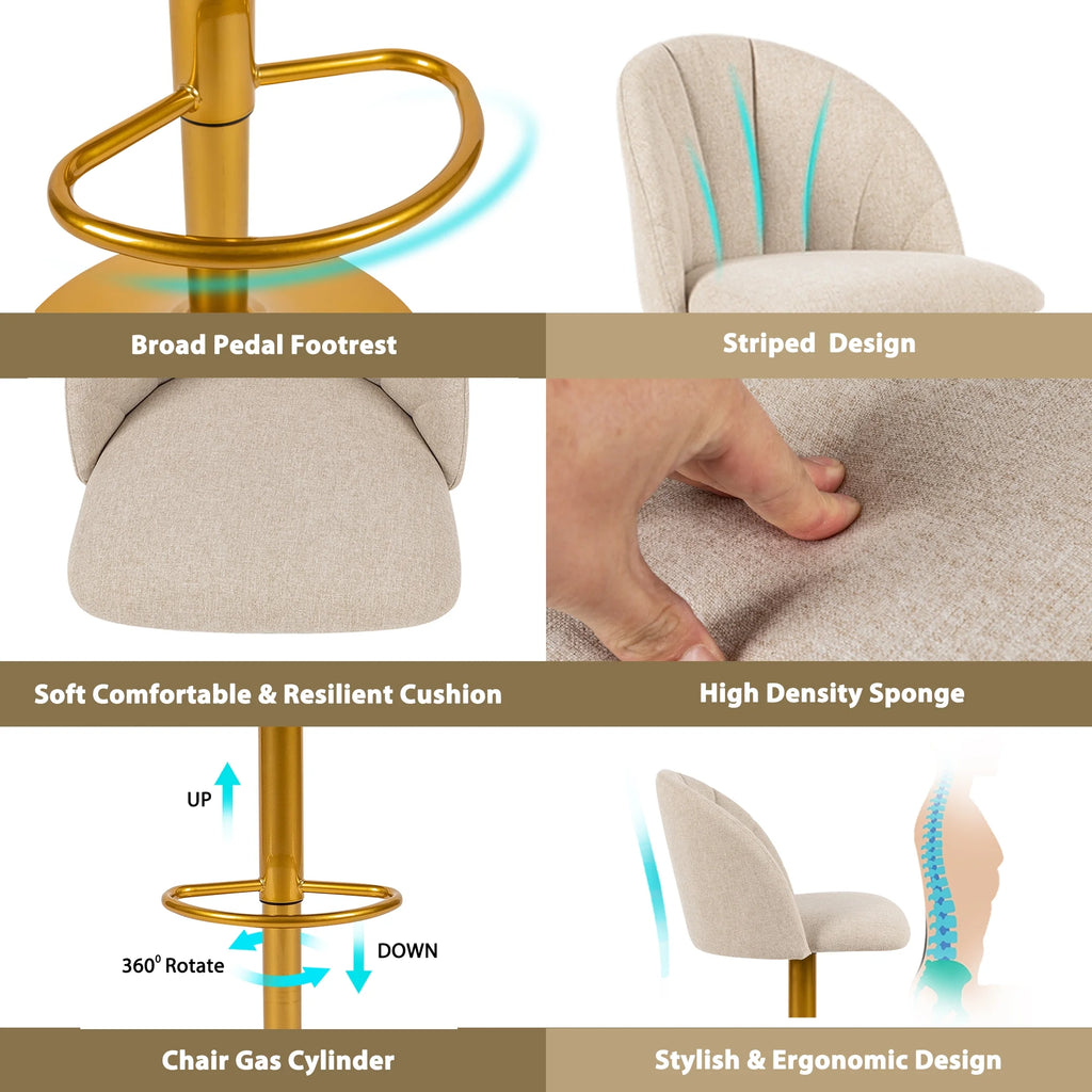 Beige Linen Swivel Counter Height Bar Stools Set of 4 U618