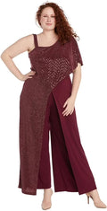 Merlot Sequin Overlay Formal Jumpsuit I6429