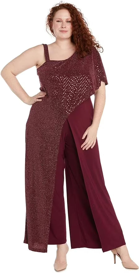 Merlot Sequin Overlay Formal Jumpsuit I6429