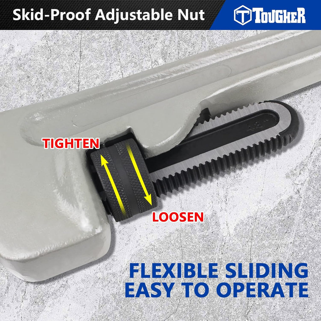 48-inch Aluminum Pipe Wrench, 8-inch Adjustable Jaw Capacity, Grey X78660